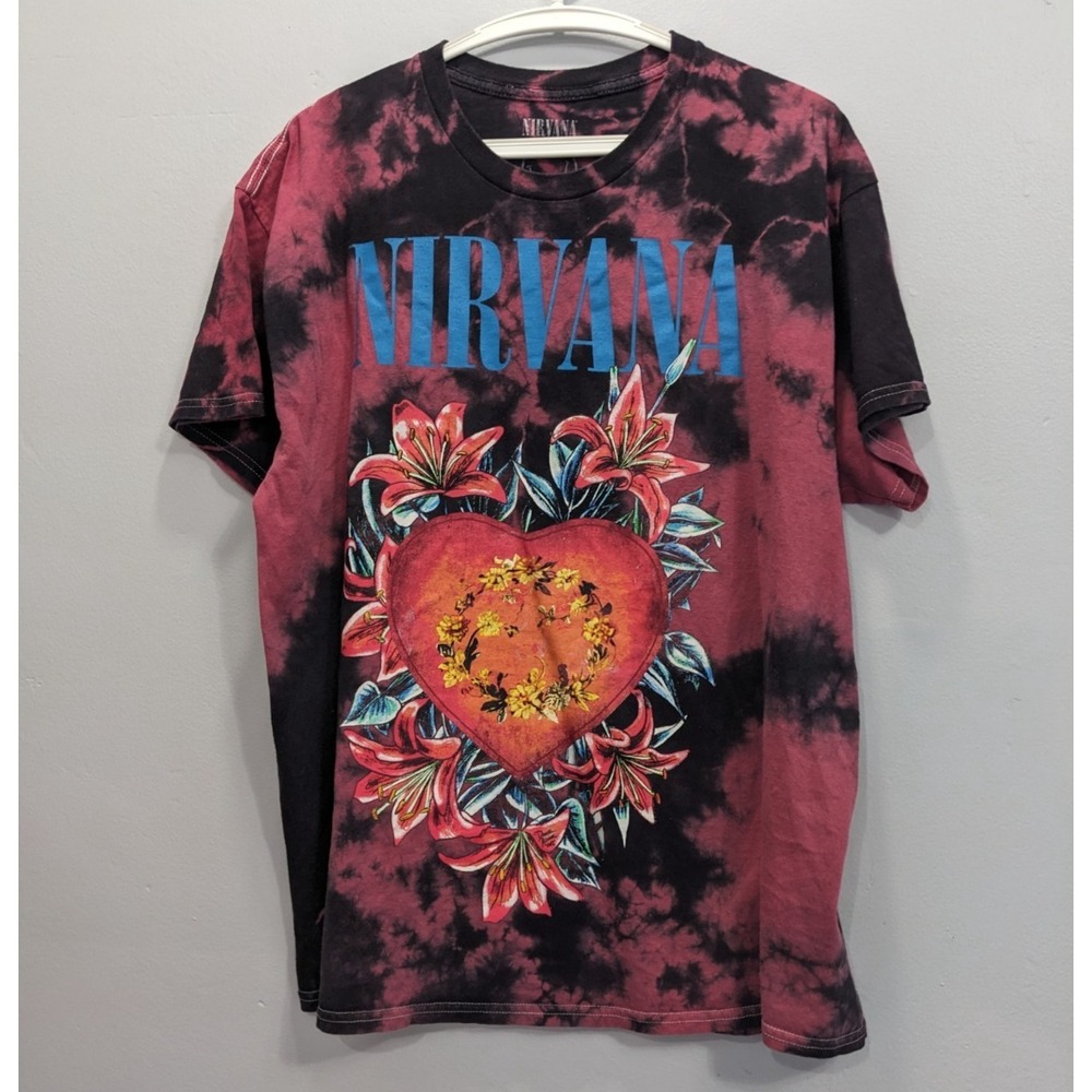 Nirvana In Utero Tee Band Music Festival Heart Flowers Tie Dye Grunge Shirt XL